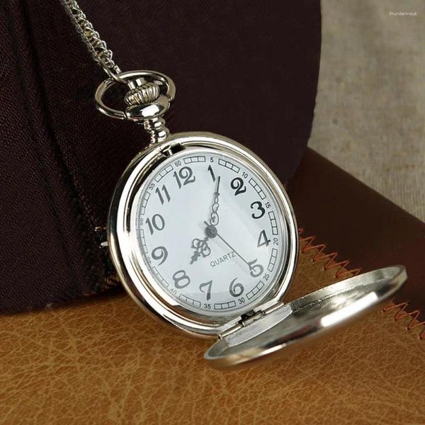 Pocket Watches Mode 48cm Kette Quarz Uhr FOB Silber Halskette Anhänger Uhr Männer und Frauen