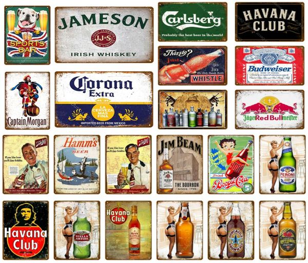 Sports Bar Decor Whisky Beer Metal Tin Signs Pub Bar Cafe Decoração adesivos de parede Arte Pintura de ferro Decoração de pôster de ferro 2019 N9670245