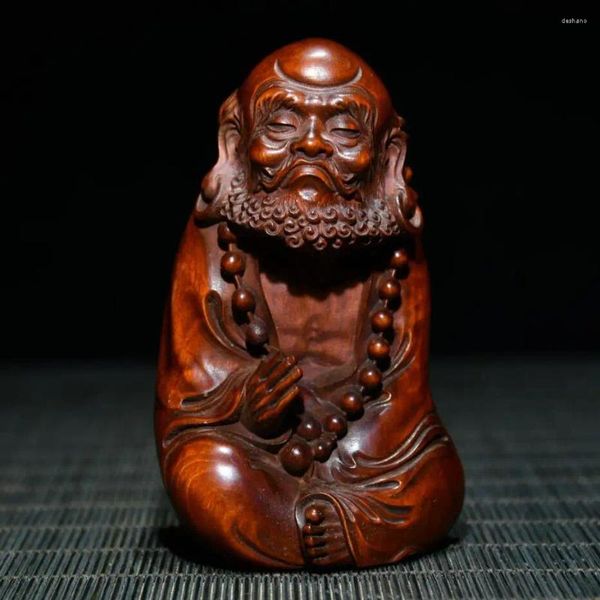 Dekorative Figuren archaisieren Seiko handgeschnitzte Boxholz Zen Gründer Bodhidharma Patriarch Desktop Dekoration kleine Handwerkstatue