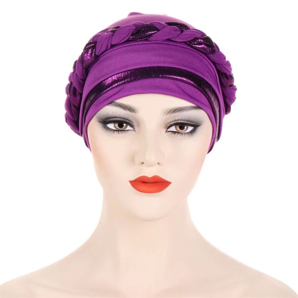 Kepahoo donne musulmane intrecciata berretto turbante La testa islamica avvolge il cofano hijab pre-legato femme musulman elastico cappello di capelli indiani cappello