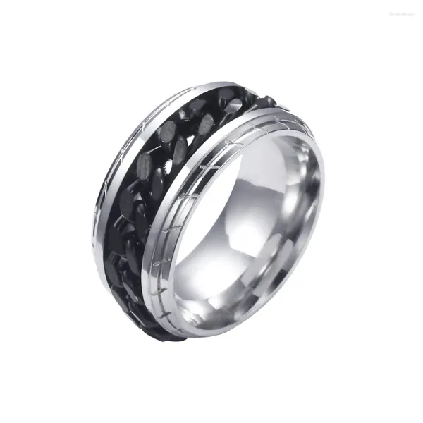 Clusterringe Zalman Titanium Stahl Schwarz Metallkette Design Dreh Ring für Männer Junge Hiphop Rock Schmuck 2024