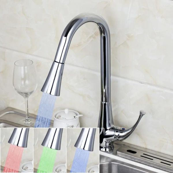 Küchenarmatur Yanksmart LED Light Chrom herausziehen Schwenksprühbecken Waschbecken Eingriff Decksmixer Tap Wasserhahn Wasserhahn