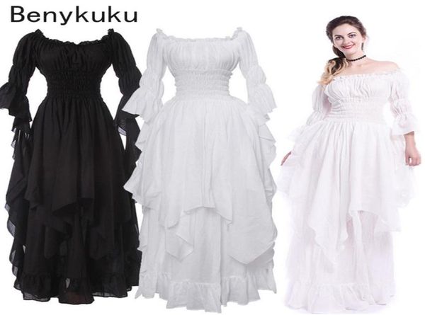Weiße viktorianische mittelalterliche lange Kleidung Plus Größe Frauen Cosplay Halloween Kostüm Prinzessin Kleid Renaissance Vintage Gothic Kleider Q079044251