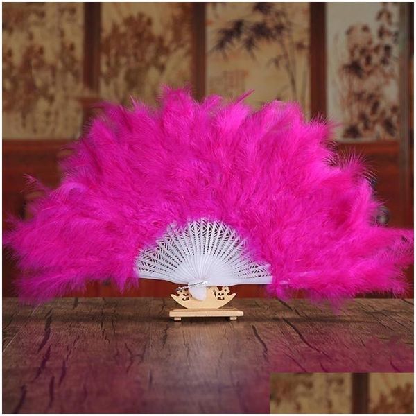 Produkte im chinesischen Stil Neue Großhandel Feather Fan Bride Handheld Non-Falting-Fans coole Po Shooting Pose Home Decoration Prop Party Fold OTCMP