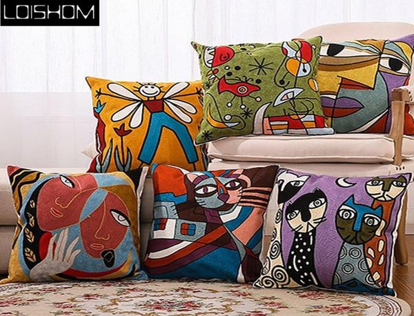 Drop Ship Cotton Cotton Borderyer Pillow Capa Picasso Capa Decoração de Caso Decoração Caso Decorativo travesseiro Sham 45cm 28829230