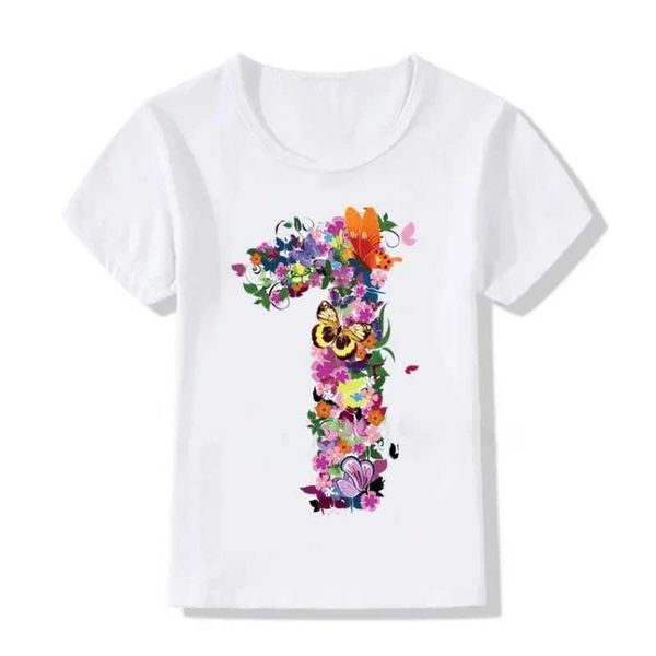 T-shirts Girls Summer Butterfly 1-9 Birthday Digital Stampato digitale Childrens Fun Gift Top a maniche corte Top t-shirt D240525