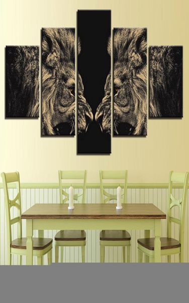 Leinwand Wandkunst Bilder Rahmen Küchenrestaurant Dekoration 5 Stücke Wald Tier Löwe Wohnzimmer Hd gedruckte Poster Malerei 5849714