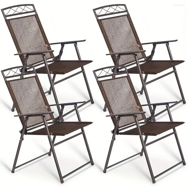 Conjunto de móveis de acampamento de 4 cadeiras de esteira dobráveis de pátio Textileno de aço para piscina de jardim de convés de camping