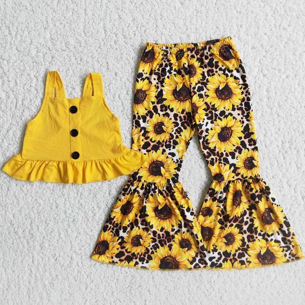 Kleidung Sets Mode -Mädchen Kleidung Kurzarm Top Bell Hosen Sonnenblumen Boutique Kinder Kinder Outfits Großhandel
