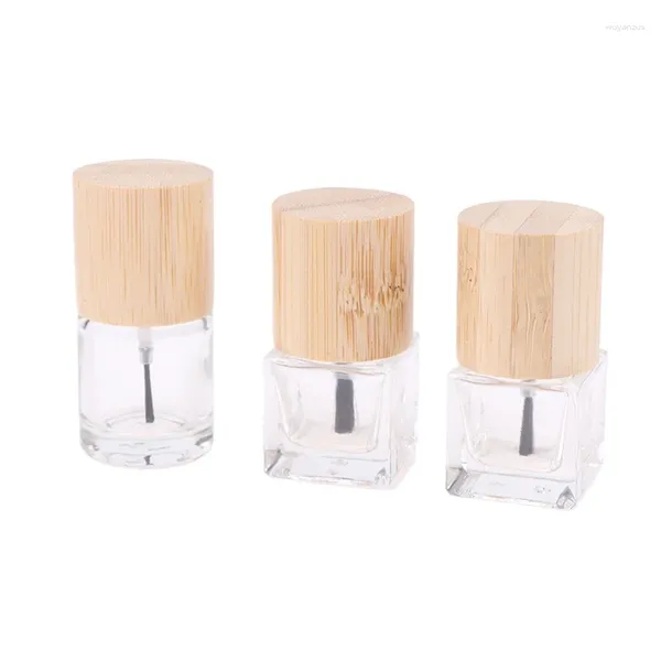 Bottiglie di conservazione 1pc bottiglia per unghie da unghie 5 ml-15 ml olio vetro spazzola in legno solido e copertura di bambù all'ingrosso