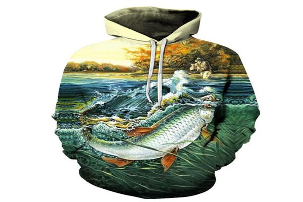 Fish 3hoodie modal Fun Stampa di pesce stampa digitale maschile e femminile con cappuccio da donna Harajuku Fishhirt Fishing Fishirt3158188