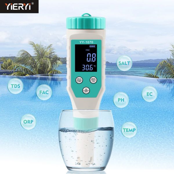 7 em 1 pH/cloro livre/orp/ec/tds/sal/temp ph medidor piscina piscina de salinidade testador ip67 impermeabilizante para aquário aquicultura spa