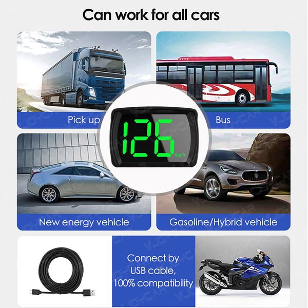 Voycar 2023 Последний GPS HUD Digital Speedometer Plug и игра для всех автомобилей Big Font KMH MPH Accessesies Factory Factory Direct Sale