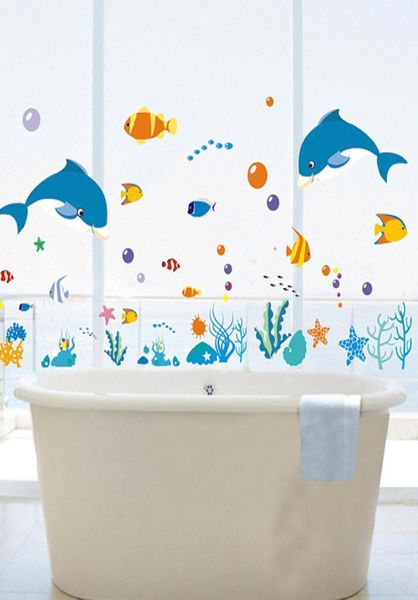 Delphin Fisch Sea World Wandaufkleber Ozean Fisch Dusche Aufkleber im Badezimmer im Bad Badepool Badewanne Glasfenster Mura9343471