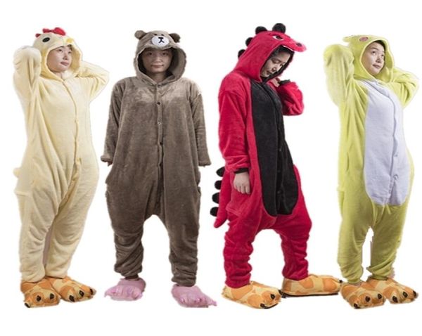 2019 Neues Modetier -Pyjama Frauen Männer Pajama Cosplay Flanell Onesie Chick Frosch Dinosaurier Bär Herbst Winter Erwachsene Nachtwäsche C15533839