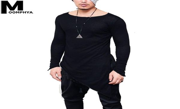 Moomphya 2019 Nuovo irregolare orlo lungo maniche lunghe Maglietta da uomo maglietta hip hop per uomo maglietta elegante maglietta da camicia da camicia t9355585