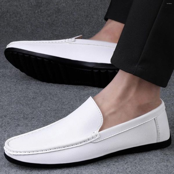 Sapatos casuais mocassins brancos de tamanho de tamanho de acionamentos de condução mocassins couro de couro confortável