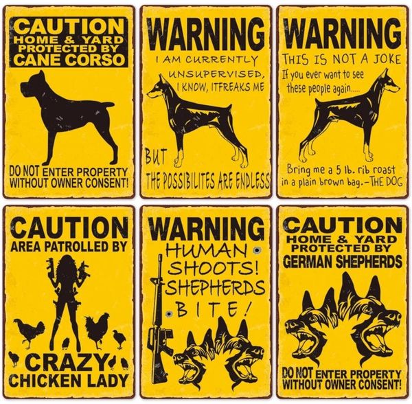 Предупреждающая собака металлическая живопись винтажный плакат остерегайтесь собак ретро -жестяные наклейки на стены для садового семейного дома украшения дверей 20C2971944