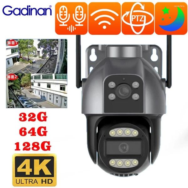 Gadinan 4K 8MP PTZ Wi -Fi Camera Dual Lins Auto Tracking Outdoor Беспроводная защита безопасности AI Human Detect Street Supiillance