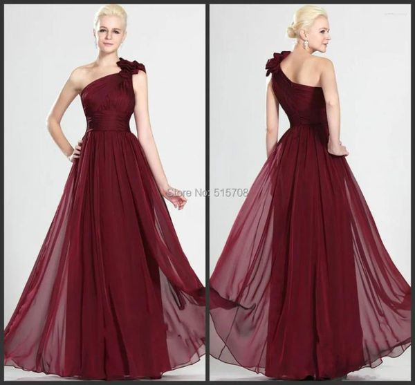 Платья для вечеринок Классическое темно -красное платье выпускного вечера одно плечо с цветами ручной работы.