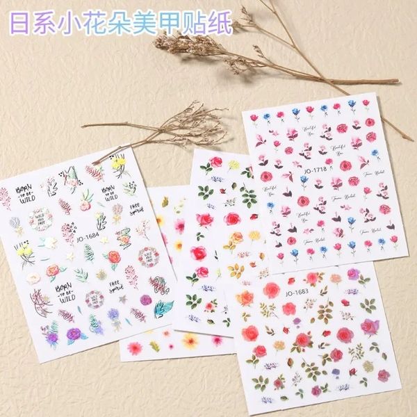 Adesivos populares de unhas de flor de verão na internet, japonês pequenos adesivos de unhas frescas, adesivos de unhas de garota rosa atacado