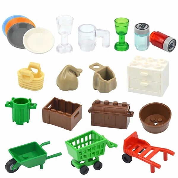 Stadtfreunde Mini Food Backstein Accessoires Kuchen Banane Karotten Fisch Hühnchen Pommes Brot Flasche Kinder Spielzeuggebäude Blocks Dly Geschenk