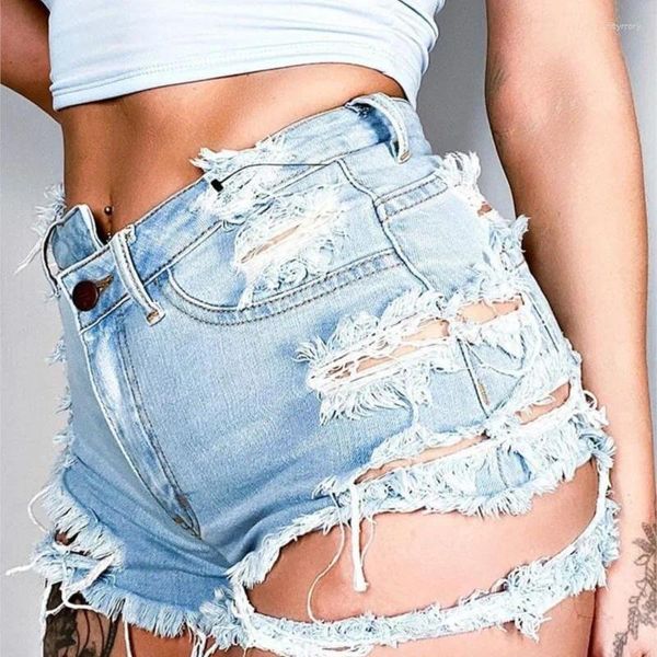 Jeans femininos American Women shorts jeans arruinou Hole Sexy Ripped Fetish calças curtas cortadas de stripper de rua