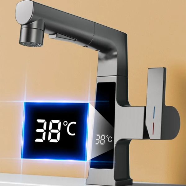 Torneira de banheiro led sensor de temperatura inteligente Display Digital Torneira Bacia de latão Tapas