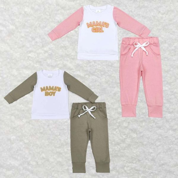 Set di abbigliamento per bambini all'ingrosso bambini e abiti da ragazza ricamato lettere bianche raglan maniche lunghe pantaloni viola