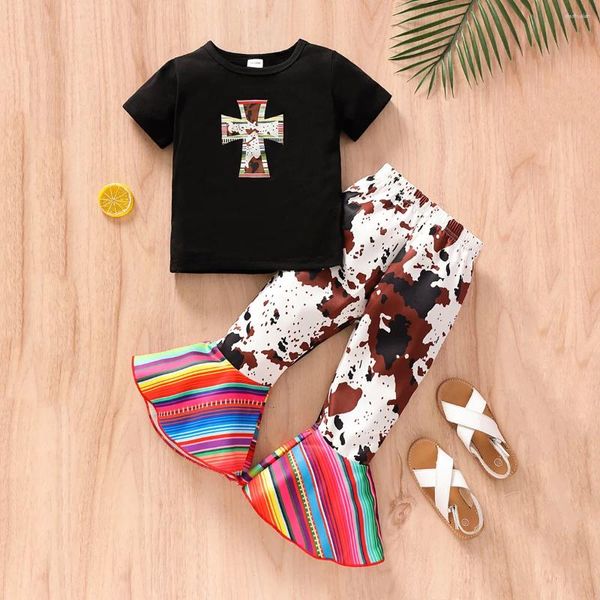 Kleidung Sets Girls 'Anzug Sommer kurzärmelig Mode runde Nacken T-Shirt ausgestattet Hose Baby Mädchen 2pcs Abendessen Trend