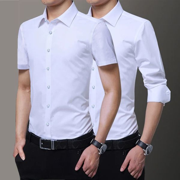 Tutte le stagioni Mens Slim Fit None Business Dress Shirt Brand Luxury Formal Long Short Short Shirts for Men Blouse 240527