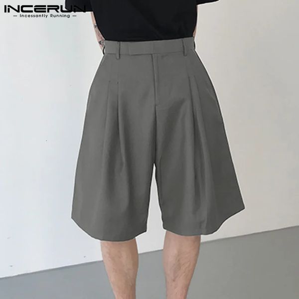 Sommer -Männer Weitbein Shorts Solid Color Button Loose Bottoms Korean Streetwear Fashion Casual Male S5XL Incerun 240527