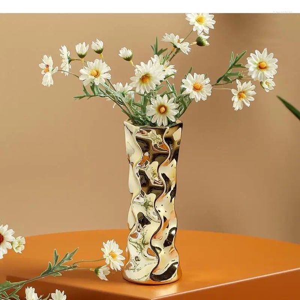 Vasi Creative Ceramic Vase Wave Pattern Golden Wedding Flower Dispagy Accessori idroponici Decorazione per la casa