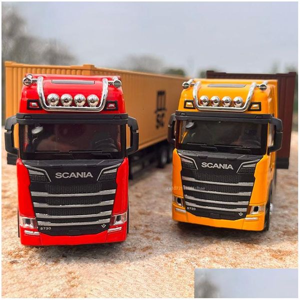 Auto modello Diecast auto 1 50 giocattoli per camion in scala S730 trattore con semiterinatore container Pl Luci sonore posteriori per bambini Gift per ragazzi dro otssz