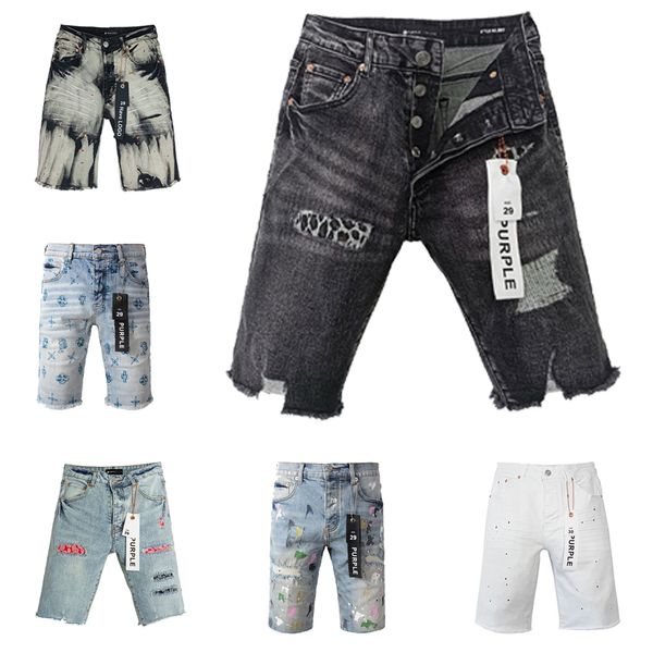 Pantaloncini da uomo a jeans viola cortometraggi strappati in stile jogger classico jogger jogger jeans dipinto a mano vecchia stile intrecciato per fare le donne di cotone vecchia di moda lavate corta