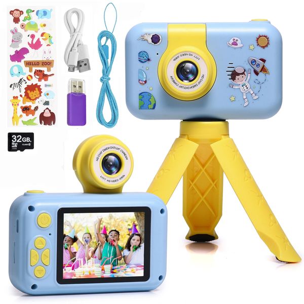 Детские игрушки с камерой 24 -дюймовый экран IPS Цифровой Zoom Video для малыша Baby 180 ° Flip Len Handheld Children 240516