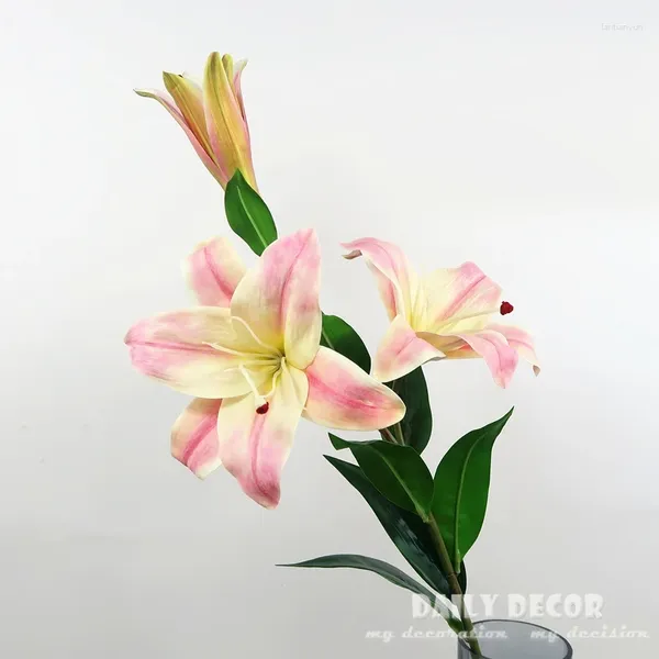 Flores decorativas 6pcs/lote!High Simulação Touch Real 91cm 3 Cabeças Cabeças Latex Lily Lily Wholesale Wedding