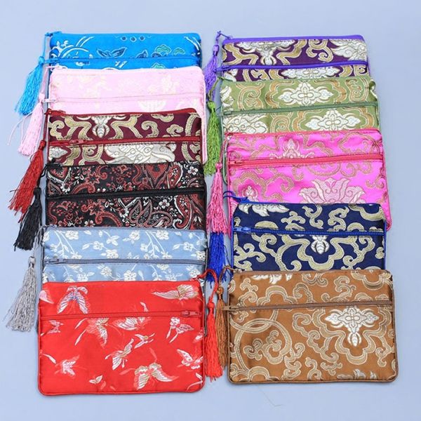 Sacchetti di stoage per trucco a doppia cerniera personalizzati per viaggi in seta cinese Brocade Brocade Pulses Cellbone Casele Wholesale 50pcs Lot 305S