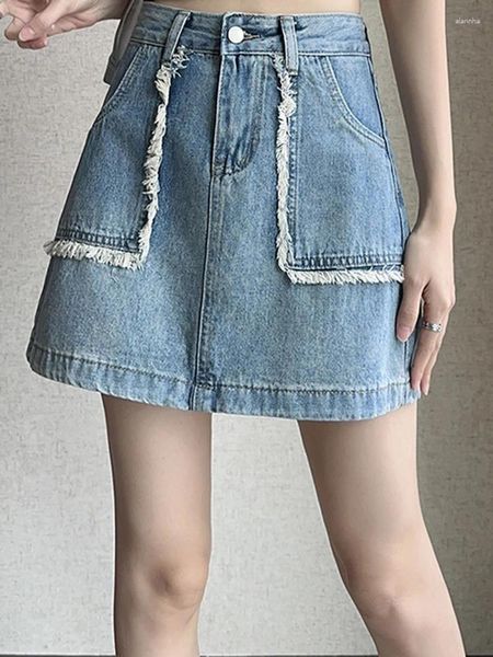 Röcke Sommer Frauen Lose Baggy Shorts Frauen hohe Taille Weitbein Robe sexy Hosen Mädchen Studenten Korea Blau Quaste Kawaii Kleid