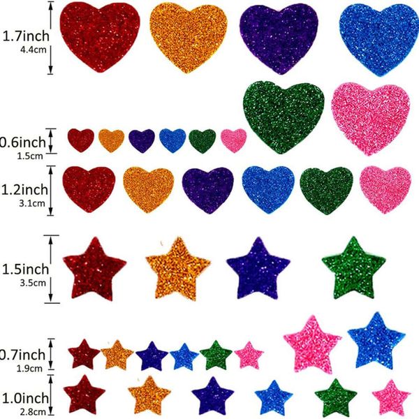 50-250 pezzi colorati adesivi per schiuma glitter colorate stelle auto adesive cuori di artigianato di artigianato di saluto biglietti di auguri decorazione per casa giocattolo