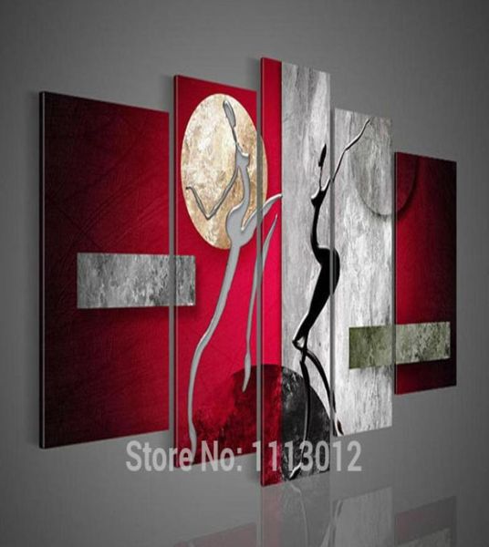 Окрашенная вручную современную абстрактную украшение масляной живописи домашнее изображение для гостиной стены искусство холст 5 кусок обнаженных женщин, танцующих 7677617