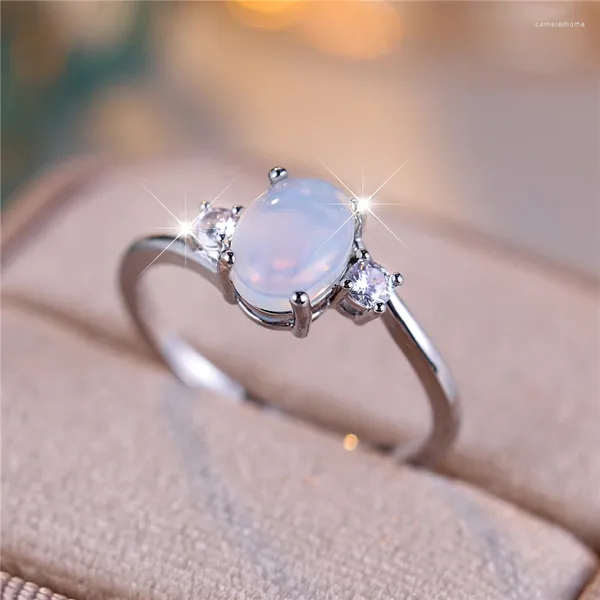 Anelli di nozze Boho femmina ovale Ovale Opal Opal Engagement Ring Vintage Silver Color Estey Gioielli per donne