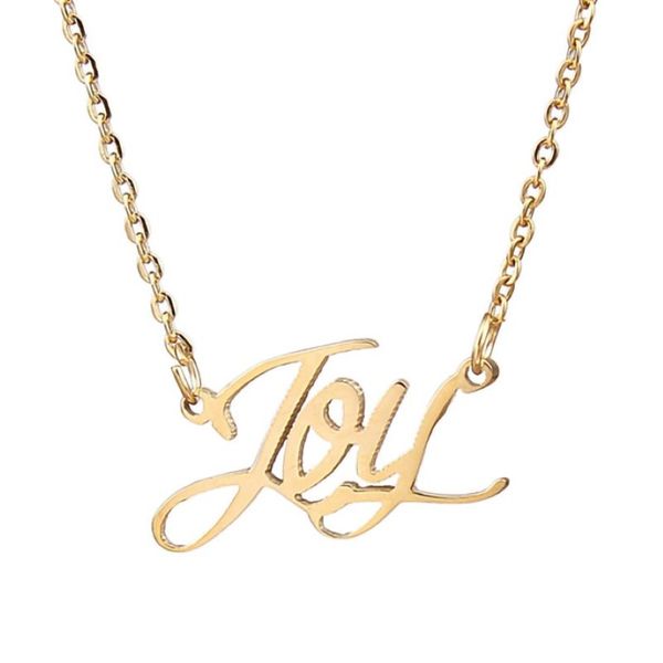 Подвесные ожерелья радость Название колье персонализированное из нержавеющей стали женщины Кокер 18K золото покрытый алфавитом