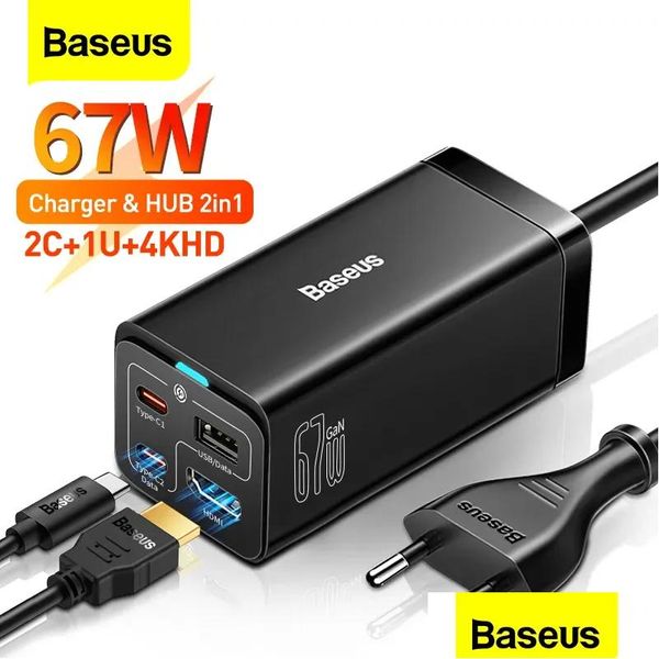 USB Hubs Baseus 67W GAN C Зарядное устройство PD Fast Charge For Thone Type Hub 4K Совместимый док