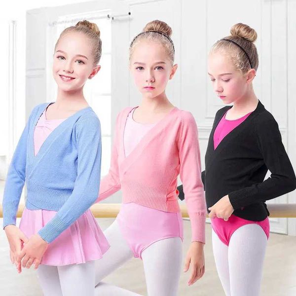 Dancewear Autumn Inverno Wrap Ballet Sweater Cardigans para meninas crianças malhas de malha de dança crossover crossover balé casacos y240524