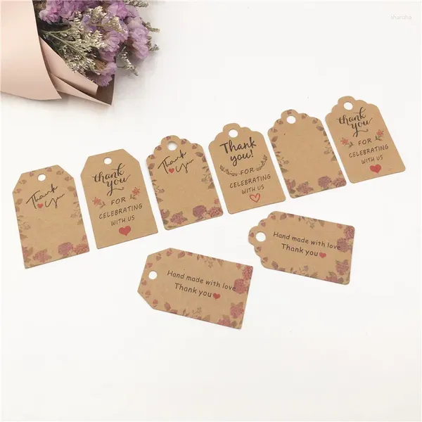 Party -Dekoration 5x3cm 100pcs pro Los handgefertigtes Hang Tag Kraftpapier Danke Geschenketikett für Hochzeit/Süßigkeiten/Babyprodukte Tagging -Paket