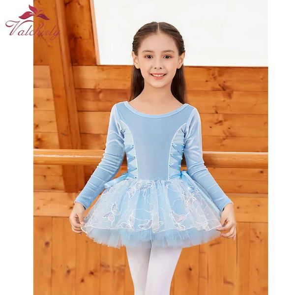 Atualmente, roupas de mangas compridas vestido de balé de meninas tutu kids collant clássico de dança de dança infantil para inverno y240524