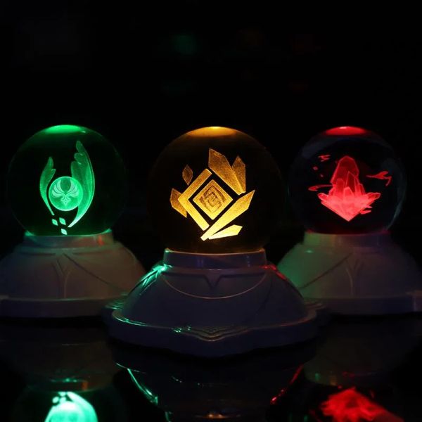 Genshin Impact Eye of God Luminous 7 Element Kristallkugel mit LED Light Base Figur Model Cosplay Spielzeug Ornamente Home Decor Gift