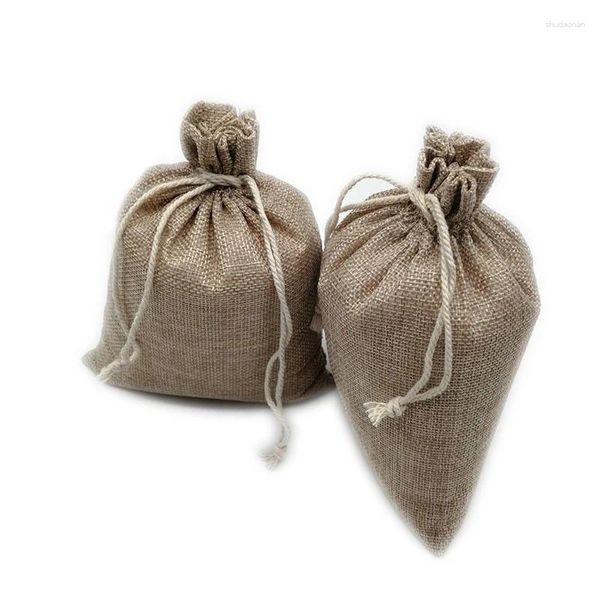 Einkaufstaschen Großhandel 300pcs/Los natürliches Leinen-Draw-String-Geschenkpocke Benutzerdefinierte tragbare recycelte Jute-String-Beutel-Bag-gedruckte Tasche