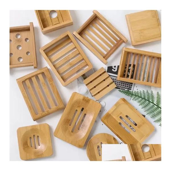 Outros produtos de barra de barra de sabão por atacado de madeira de madeira de bambu simples bandeja de prato de rack redonda entrega de estojo quadrado em casa dhknh